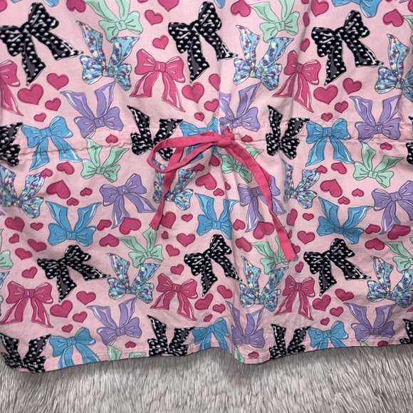 Dickies Scrub Top Women's Large Pink Bows Cotton Short Sleeve Nurse Medical - Picture 8 of 11